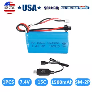 7.4V 1500mAh Li-ion Battery Pack SM Plug +USB Charger For RC Car Boat Truck Toy - Picture 1 of 10
