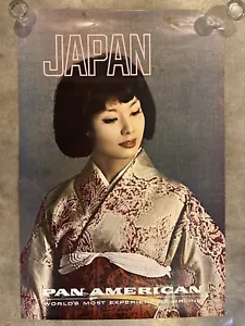 VTG PAN AM AIRLINES TRAVEL POSTER JAPAN 1960’s 42”X 28" GEISHA Litho AYAKO NATSU - Picture 1 of 10