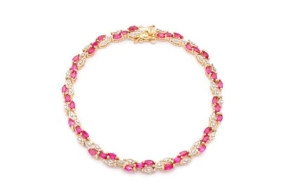 Ross Simons Gold Plated Sterling Silver 925 Lab-Created Ruby Bracelet 7.5" Y6 - Image 1 of 4