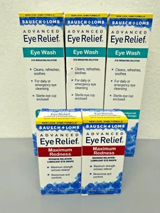 3 PACK Bausch & Lomb Advanced Eye Relief Wash 4oz & 2 PACK Redness Relief 0.5oz - Picture 1 of 4