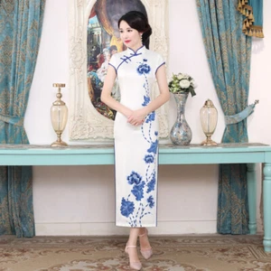 Chino Tradicional Seda Cheongsam Mujeres Verano Qipao Vestido Noche Fiesta Vestido - Imagen 1 de 5