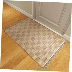 2x3 Ft Small Jute Checkered Rug, Handmade Natural Area Rug Low Pile, Non-Slip - Picture 1 of 7