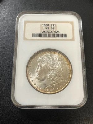 1888 P MORGAN DOLLAR NGC MS-64 - UNCIRCULATED - LUSTER - CERTIFIED SLAB - $1 - Image 1 of 2