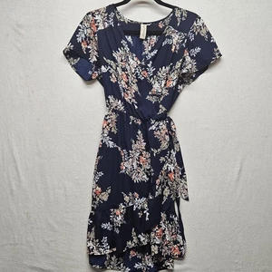 Allison Joy Dress Womens Medium Floral Wrap Ruffle Short Sleeve Made in USA - Picture 1 of 7