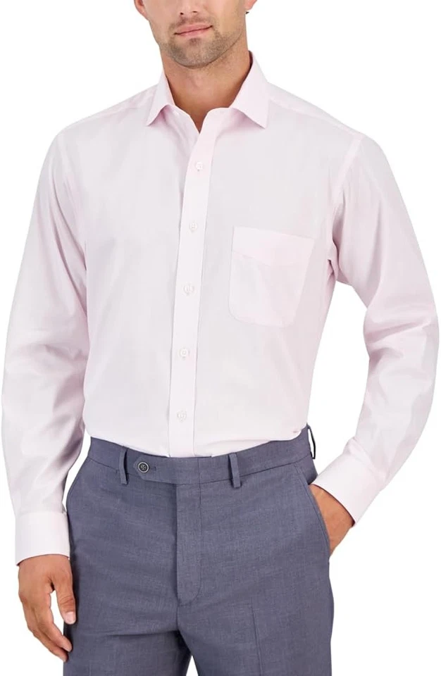 Club Room Men's Regular-Fit Solid Print Button Down Dress Shirt, Pink, 16 32/33 - Image 1 of 1