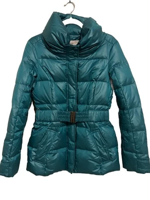 Esprit Down Puffer Coat Parka Small Quilted Hidden Teal Blue Zippers VTG - Image 1 of 4