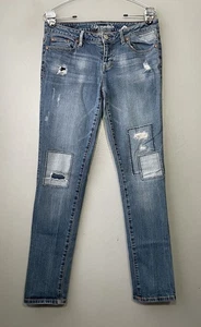 Pantalones de mezclilla ajustados Aeropostale Bayla talla 6 azul desgastado retazos tiro bajo - Imagen 1 de 12