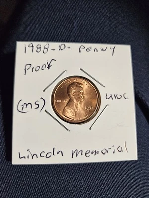 1988 D Lincoln Memorial Penny Proof UNC. (MS) Nice Coin For Your Collection - Image 1 of 4