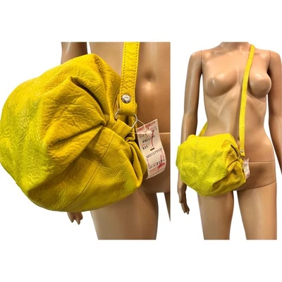Vintage 80s Yellow Leather Crossbody Bag – Deadstock Barganza Bright Pouch - Image 1 of 4
