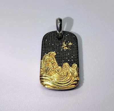 2Ct Lab Created Black Diamond Pendant 14K Three tone 14K Gold Plated - Image 1 of 4