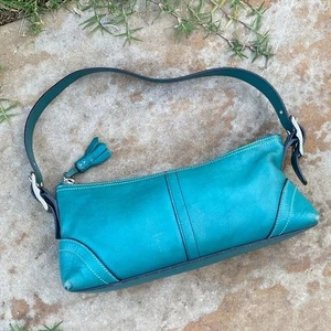 Coach demi Hampton teal mini shoulder bag y2k 90's baguette leather turquoise - Picture 1 of 12
