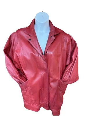 VTG Red Leather Coat Jacket Batwing Sz M Glam Rock Tapered 70s 80s - Image 1 of 4