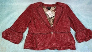 St. John Evening Rubin Metallic Strick Blazer & Rock Set Größe 12 Neu mit Etikett - Bild 1 von 21