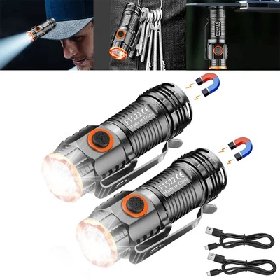 1-2 Pack Rechargeable LED Flashlight Magnetic EDC Mini Hat Headlamp Work Light - Image 1 of 4