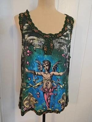 Camiseta sin mangas Lisa International diseño barroco con cuentas ribete de encaje talla XL Foto 1 de 4