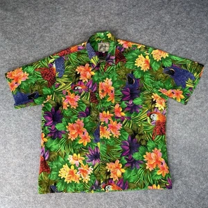 Vintage Fulton Street Men’s Parrot Hawaiian Shirt Green Floral Toucan Size XL - Picture 1 of 14
