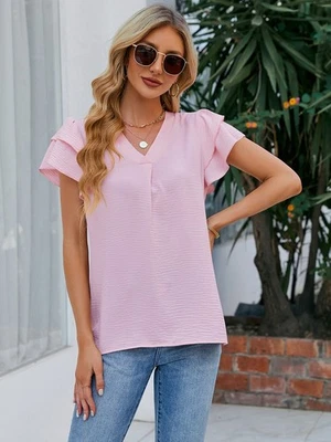 Comfortable Women's Chiffon Top with Ruffle and Flutter Sleeve Details - Image 1 of 4