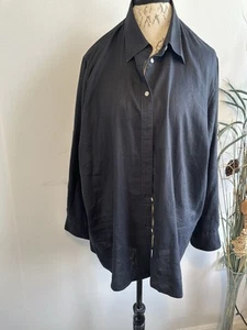 Lauren Ralph Lauren Black 100% Linen Button Up Roll Tab Top Size 2x - Picture 1 of 9