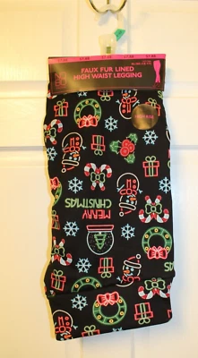 NOBO Junior Leggings XL 15/17 Christmas High Waist Legging Faux Fur Lined Black - Image 1 of 3