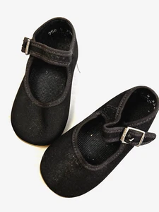 Mary Janes Shoes Little Girl Size 4 Black Canvas Strap Storybook Character USA - Picture 1 of 8