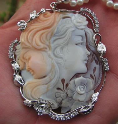 pendant women sisters love cameo gift for her important jewel handcrafted carved - Imagem 1 de 4