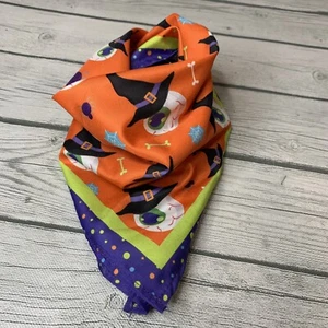 Dog Bandana Tie On Halloween Eyeball Witch Hat Bones Small Orange & Purple 15” - Picture 1 of 9