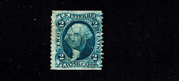 1862-71 Revenue 1st Issue Washington 2c Blue PLAYING  CARD Sc#R11b PP PC  Rare! - Image 1 of 1