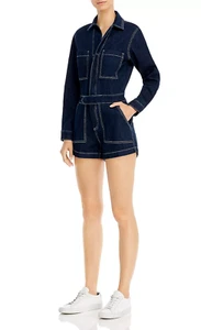 NEW Women's DL1961 Hannah Denim Zip Front Long Sleeve Romper Jumpsuit XS $229 - Picture 1 of 10