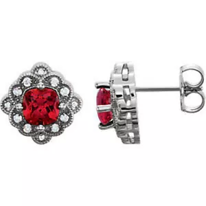 Chatham® Created Rubin & 1/10 ctw Diamant Ohrringe in Platin - Bild 1 von 2