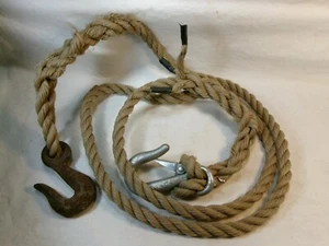 Vintage 1/2" dick 82" lang Abschlepp Hanfseil mit Haken - Bild 1 von 3