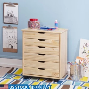 6-Drawer Wide Rolling Storage Cart Mobile Organizer W/ Removable Drawers Natural - Picture 1 of 20