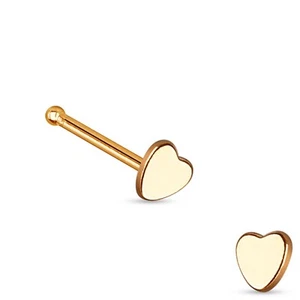 Nose Bone Ring Heart Rose 2.5mm Head Gold IP 20 Gauge 1/4" - Picture 1 of 3