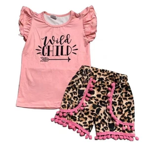 GIRLS 2PC SHORTS OUTFIT INFANTS "WILD CHILD" NEW BOUTIQUE - Picture 1 of 8
