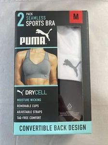 NWT PUMA 2 PK BLACK/WHITE MEDIUM IMPACT MOISTURE WICKING SPORTS BRA SZ M #904B - Picture 1 of 2