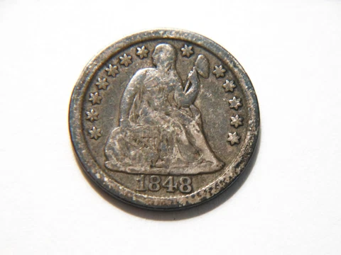 1848-P F+/F *Toned* Silver Seated Liberty Dime,  Nice *Low Mintage* (451K) Coin Cover