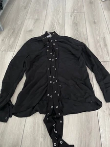 Michael Kors black eyelet, pussybow silk sheer blouse shirt, M 10 12 - Picture 1 of 7