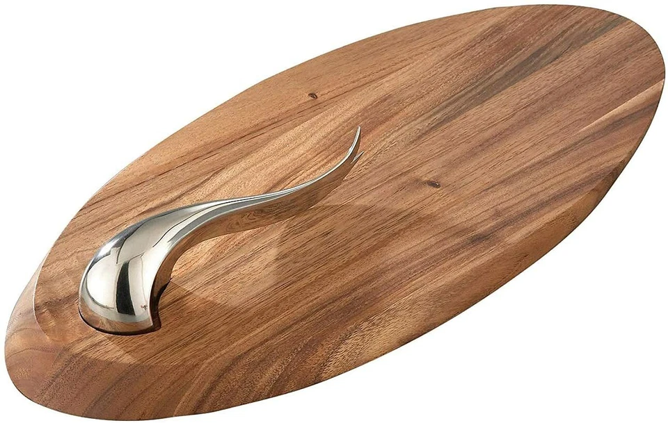 Nambe Swoop Cheese Board With Knife Wooden Serving Tray Plate Aaron Johnson 5014
