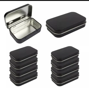 20 Metal Rectangular Empty Hinged Tins Black Mini Portable Box Containers Small - Picture 1 of 7
