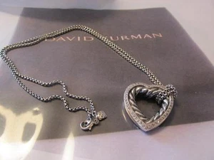 David Yurman Pave Diamond Cable Heart Sterling Silver Pendant Necklace 0.60 tcw - Picture 1 of 10