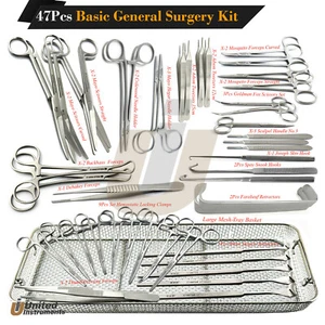 General Surgery Pack Tray Hemostatic Suture Scissor Forceps Vets Dissection Kit - Picture 1 of 21