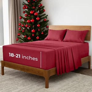 Extra Deep Full Sheets,4PC Iconic Collection Bedding,Soft,Cooling Bed Sheets - Picture 1 of 8