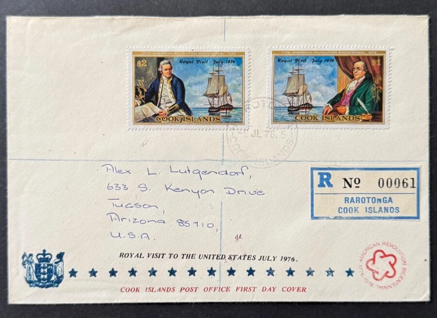AtoZ. Cook Islands FDC Captain Cook Issue 1976 with Royal Visit Overprint - Image 1 of 2