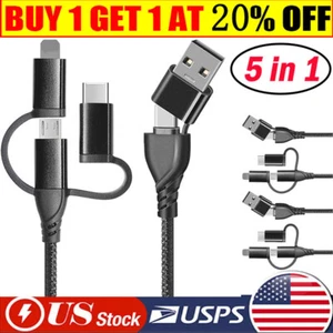 5 in 1 Fast USB Charging Cable Universal Multi Function Cell Phone Charger Cord - Picture 1 of 19