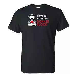 Save A Vampire Donate Blood - Funny Cartoon Monster Halloween T Shirt - Picture 1 of 33