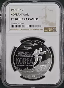 :1991-P S1$ Korean War Commemorative Silver Dollar NGC PF70UC Rarity R4 Top Pop - Picture 1 of 2