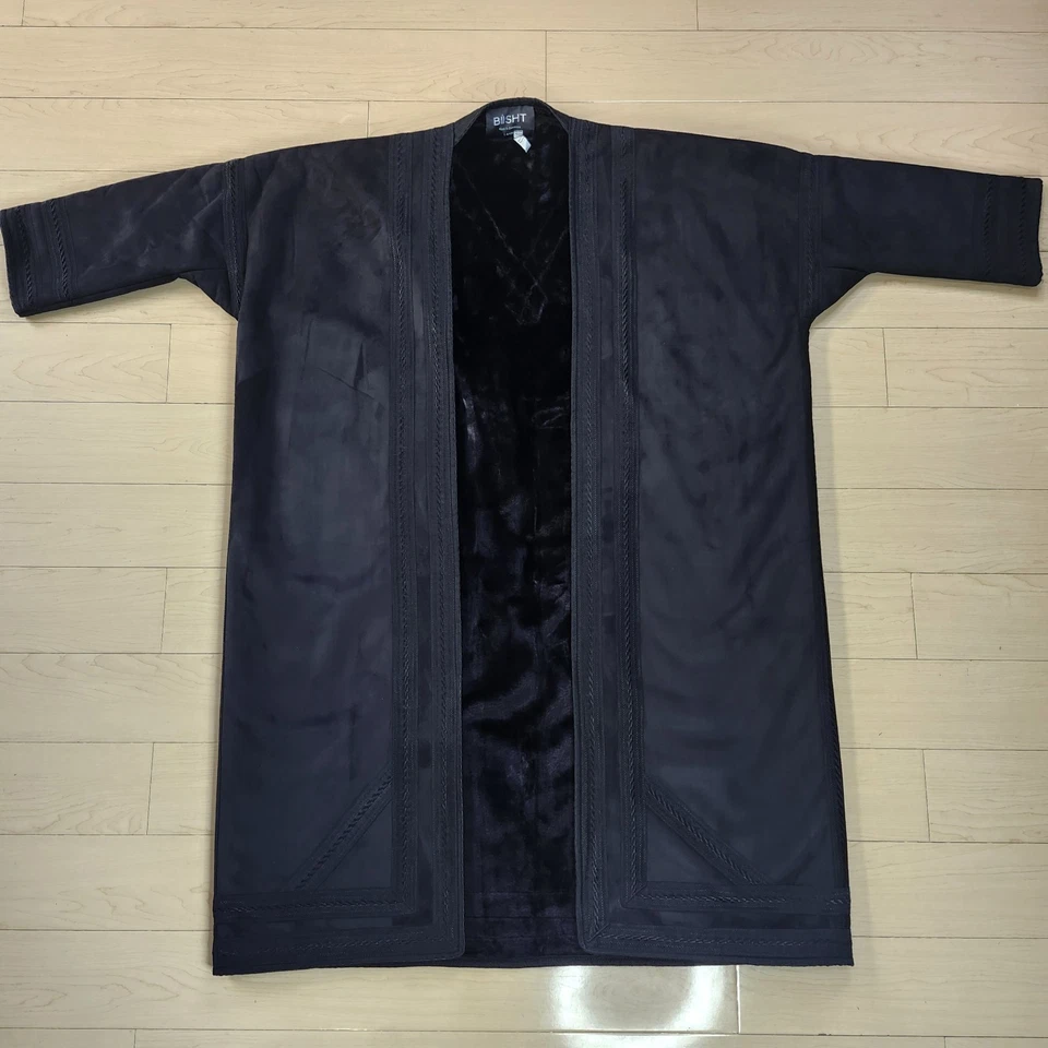 Farwa Bisht Black Winter Warm Arabic Cloak Long Fur Coat Robe Mens Large - Image 1 of 4