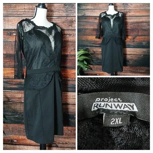 Project Runway Dress Size 2XL Black Lace Peplum Sheer 3/4 Sleeve Gothic Romance - Picture 1 of 11