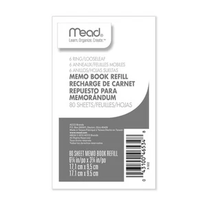 Ricarica Libro Memo Mead, 6 Anelli, 3 3/4" X 6 3/4", Confezione da 80 Fogli, Fba - Foto 1 di 3