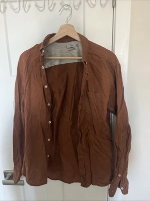 Mango Mens Size Small Brown/Rust Linen Button-Up Shirt - Image 1 of 3
