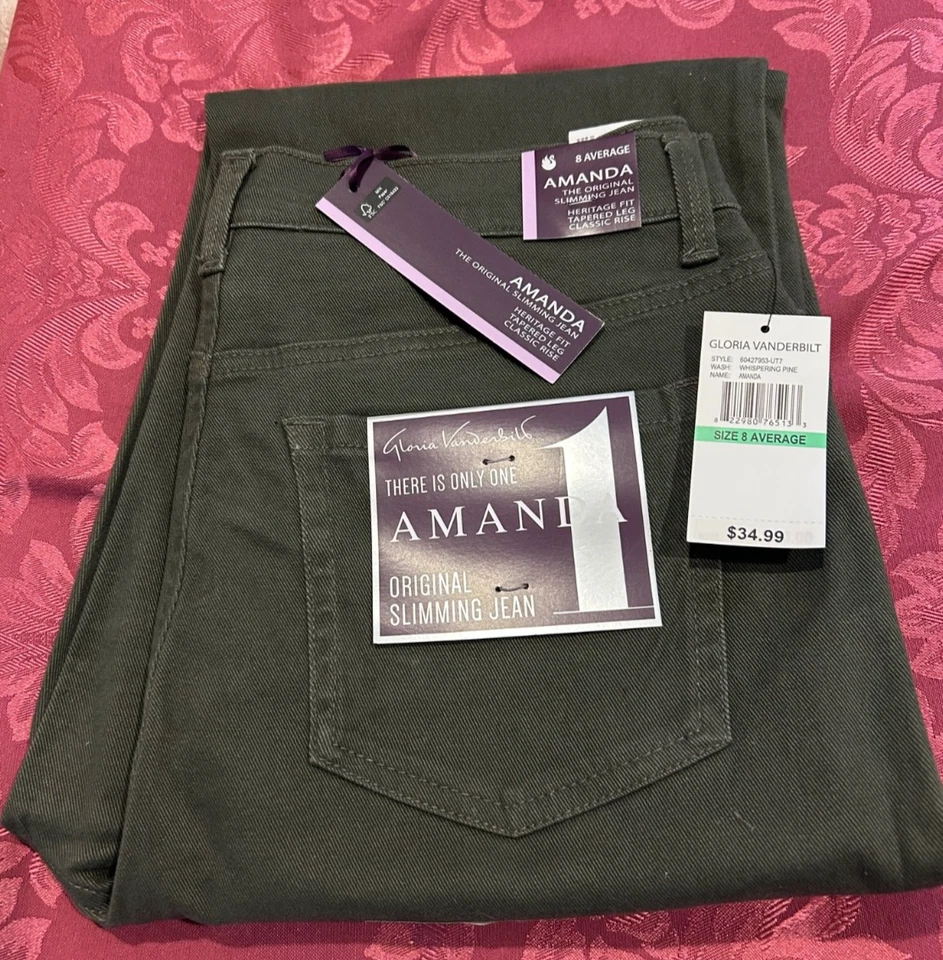 NUEVO Pantalones de mezclilla adelgazantes Gloria Vanderbilt para mujer talla 8 verde pino promedio Amanda Foto 1 de 1